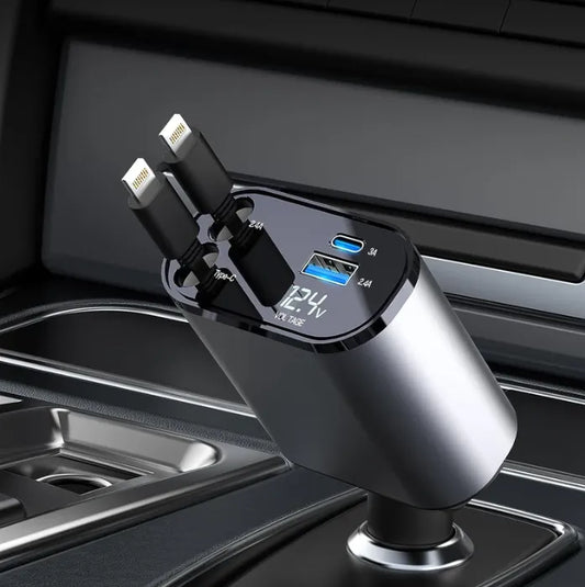 4-in-1 Retractable Car Charger 66W Fast Charging